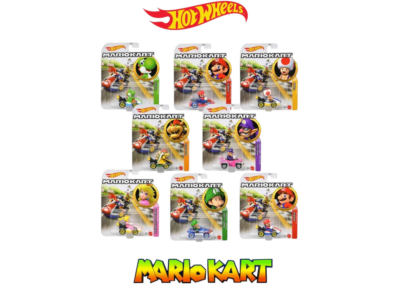 Hot Wheels Set of 8 Hot Wheels Mario Kart 1:64 Scale Mystery Random Assortment Packs Black - main view