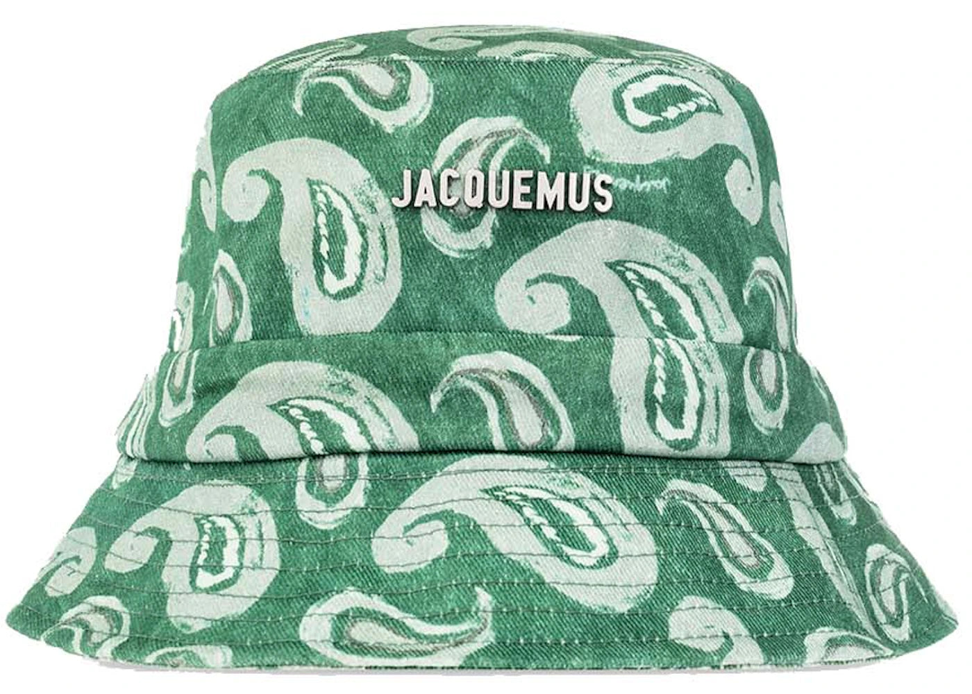 Jacquemus Le Bob Gadjo Bow Knotted Bucket Hat-Print Pop Green Paisley