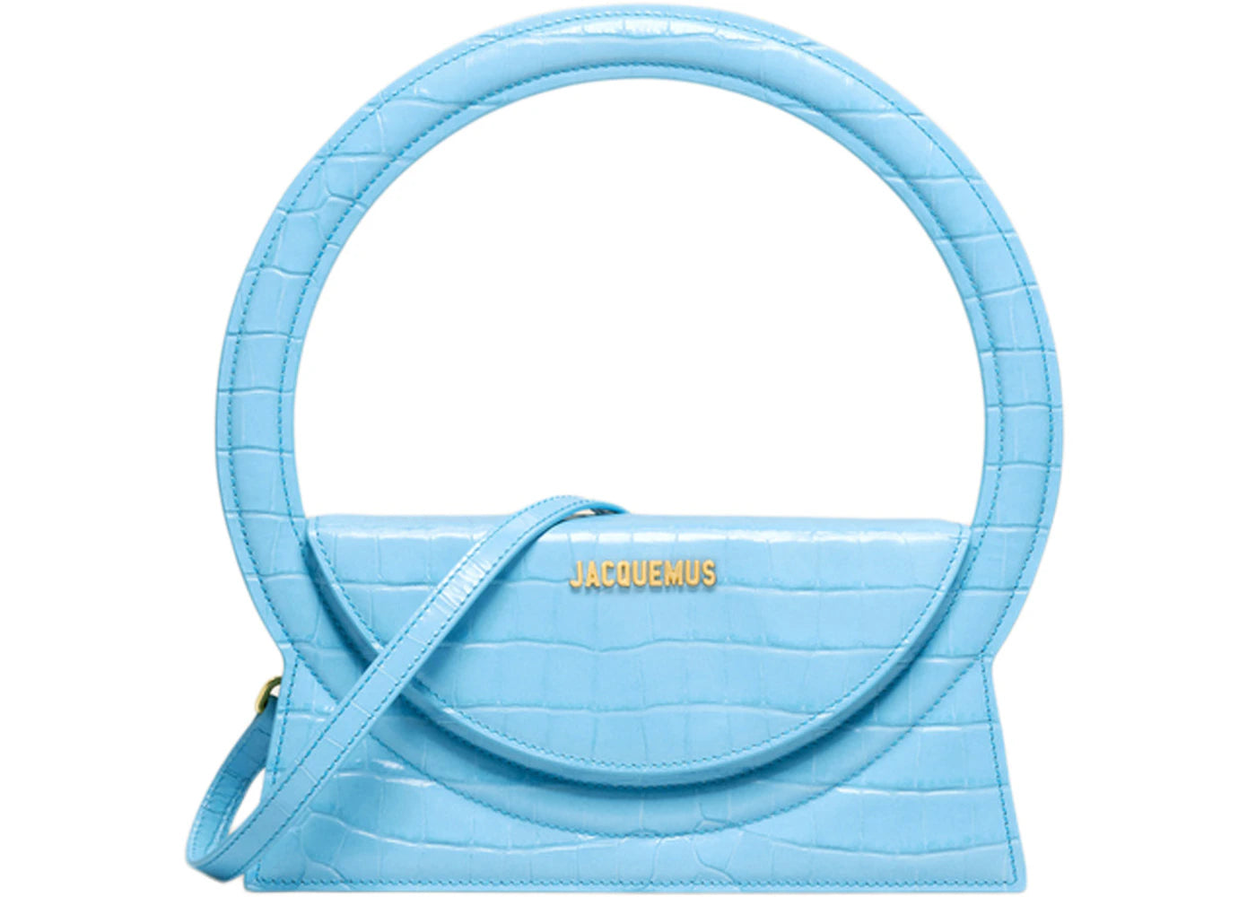 Jacquemus Le Sac Rond Circle Purse-Croco Embossed Blue