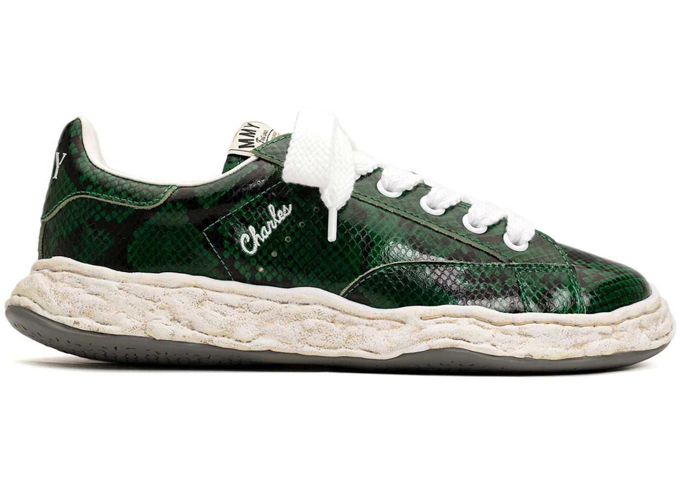 Maison Mihara Yasuhiro Charles OG Sole Leather Low Python Printed Green