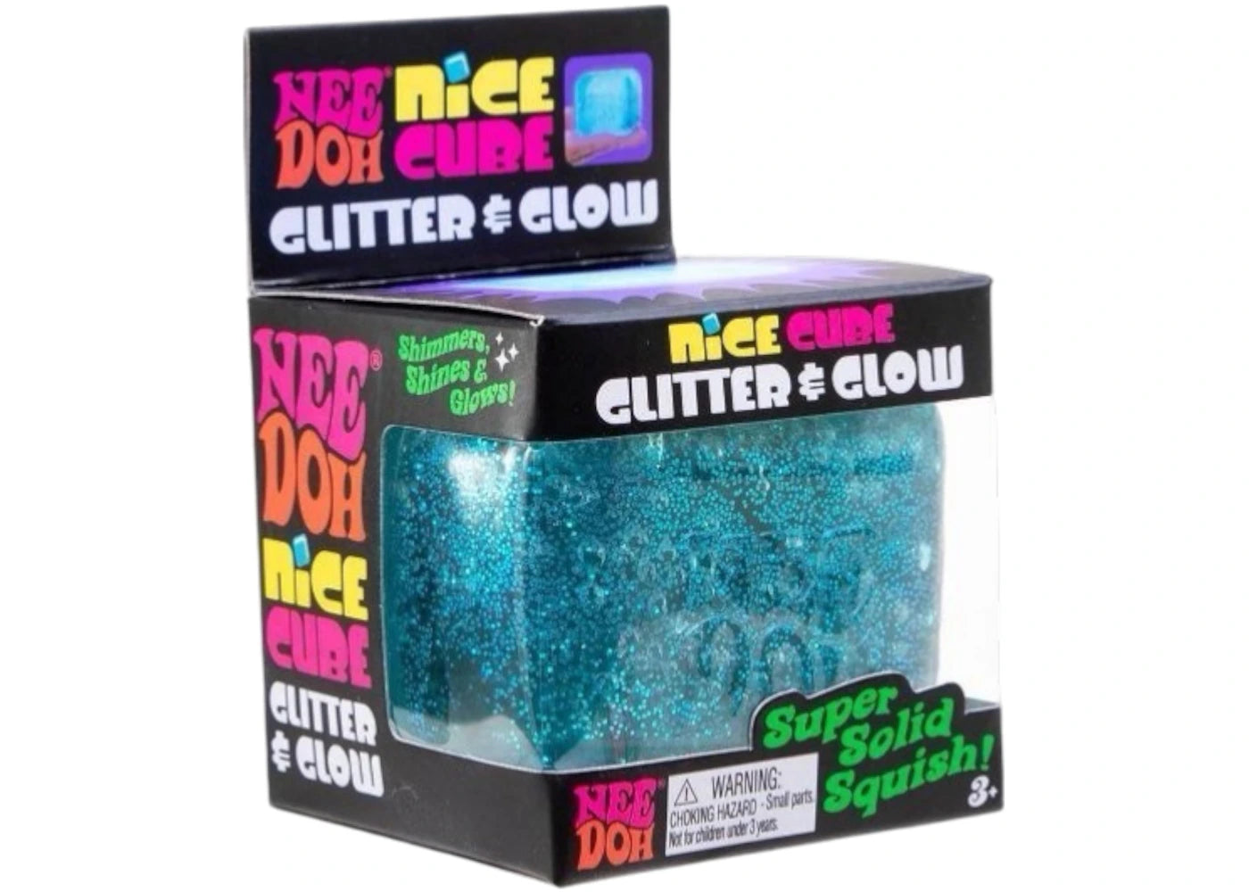 NeeDoh Nice Cube Glitter and Glow Squishy Fidget Toy Blue - main view