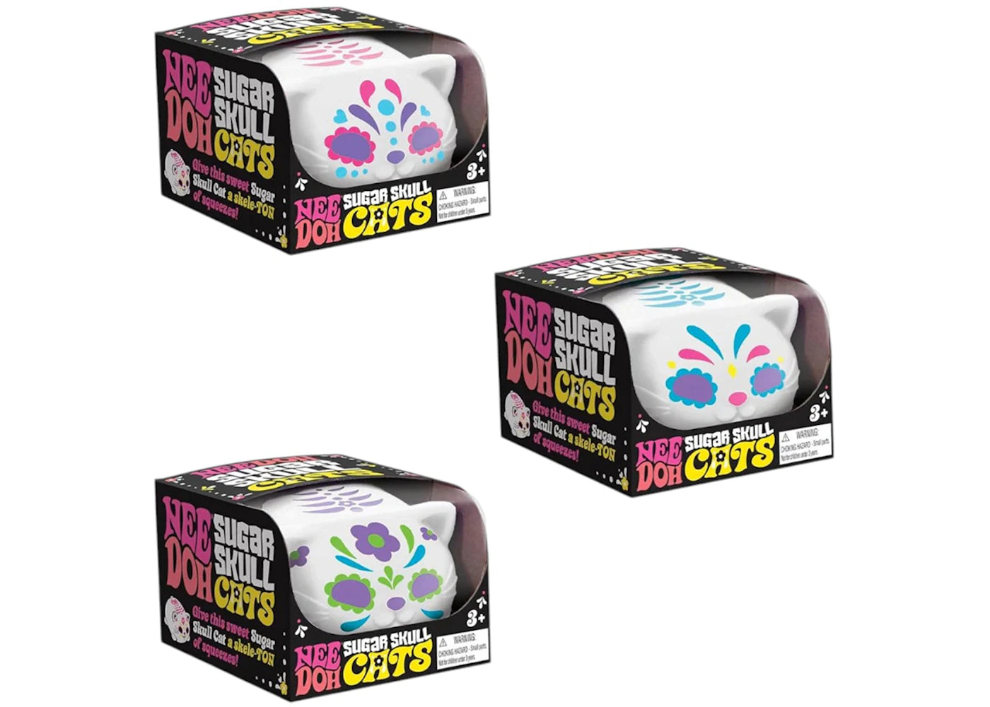 NeeDoh Sugar Skull Cool Cats Squishy Fidget Toy Set of 3 Blue/ Pink/ Green - main view