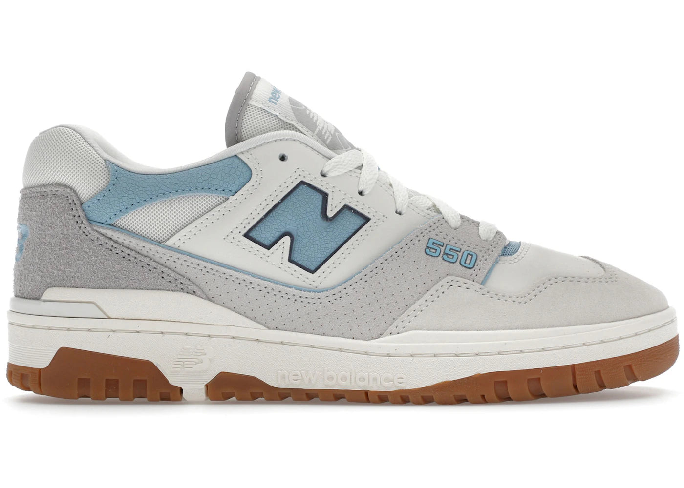 New Balance 550 - Blanc, Bleu universitaire, Gris gomme