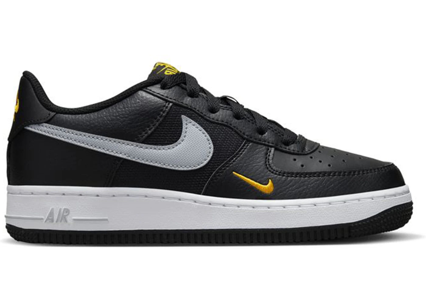 Nike Air Force 1 Low-Black Wolf Grey Gold Mini Swoosh (GS)