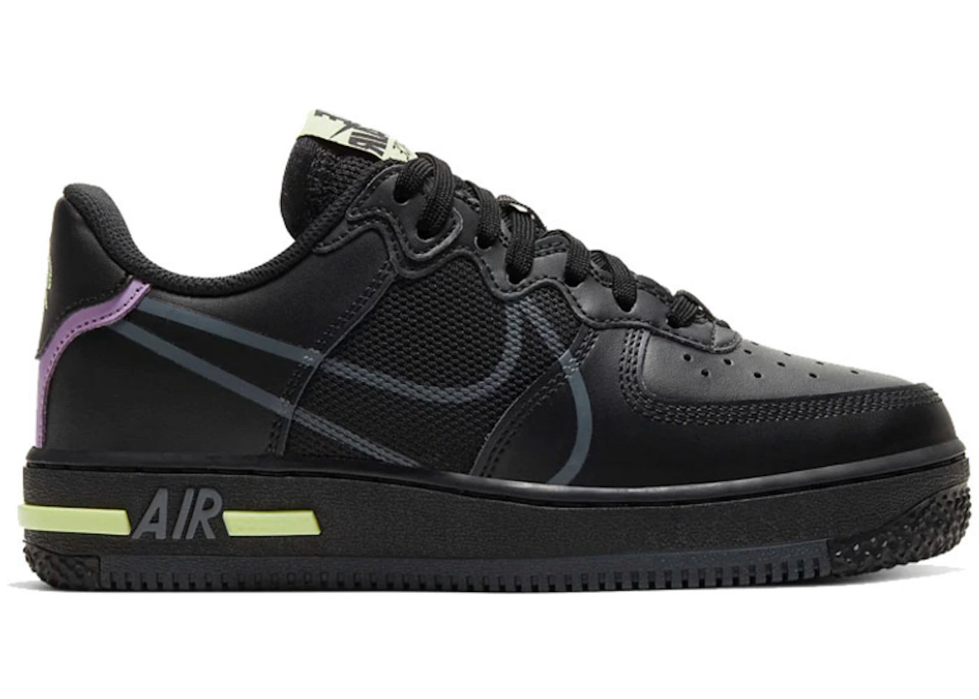 Nike Air Force 1 Low React-Black Violet Star Barely Volt (GS)
