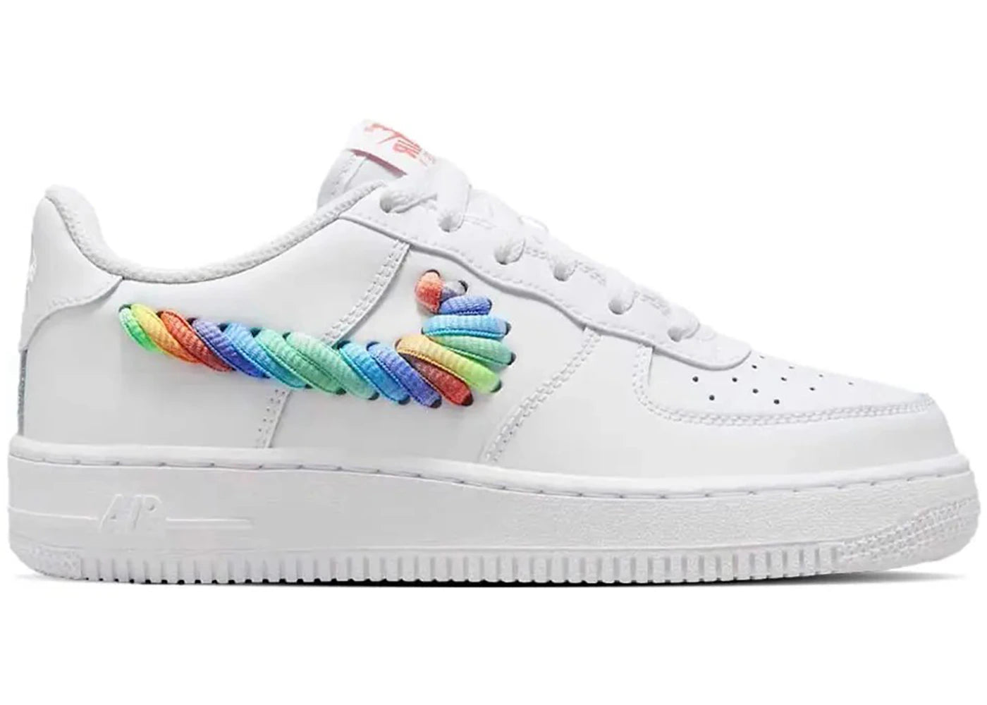 Nike Air Force 1 Low-White Rainbow Lace Swoosh (GS)