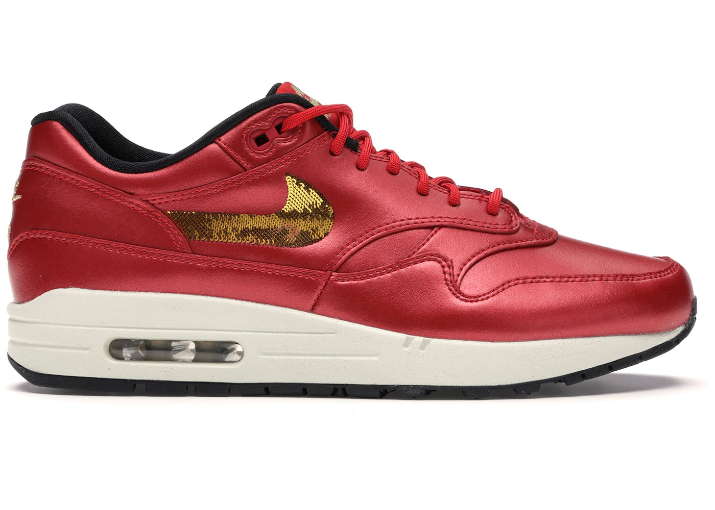 Nike Air Max 1-Red Gold Sequin (Women's)