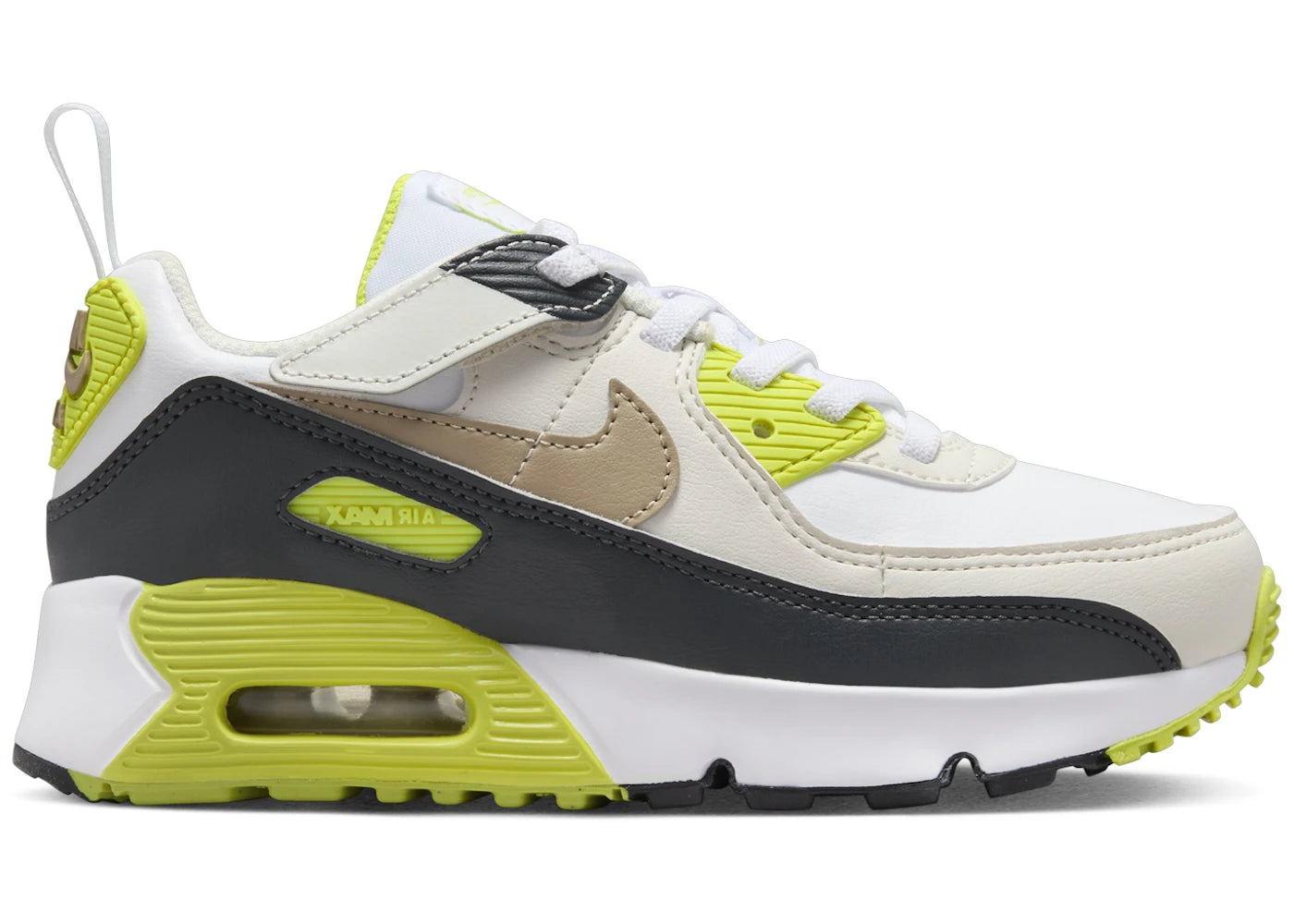 Nike Air Max 90 EasyOn-White Cyber Dark Smoke Grey Khaki (PS)