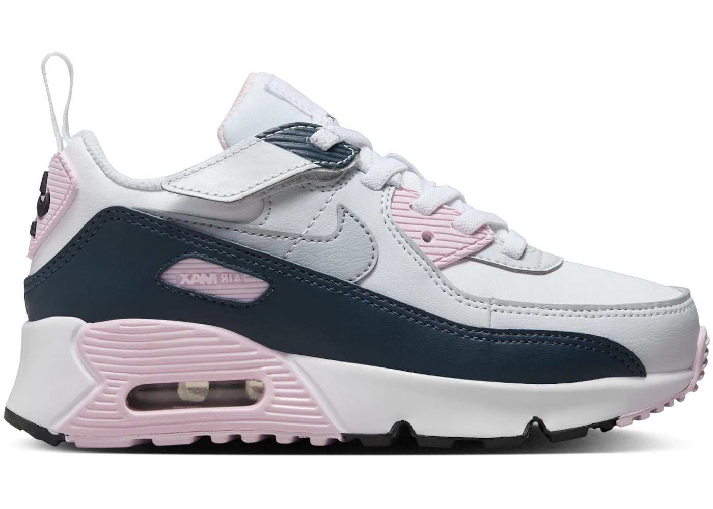 Nike Air Max 90 EasyOn-White Pink Foam Armory Navy Wolf Grey (PS)