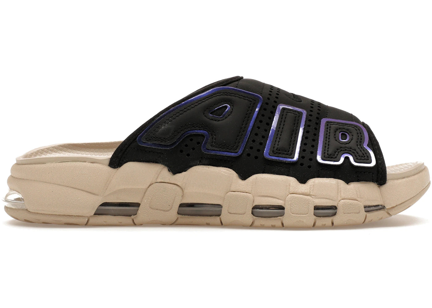 Nike Air More Uptempo Slide Black Sanddrift Iridescent