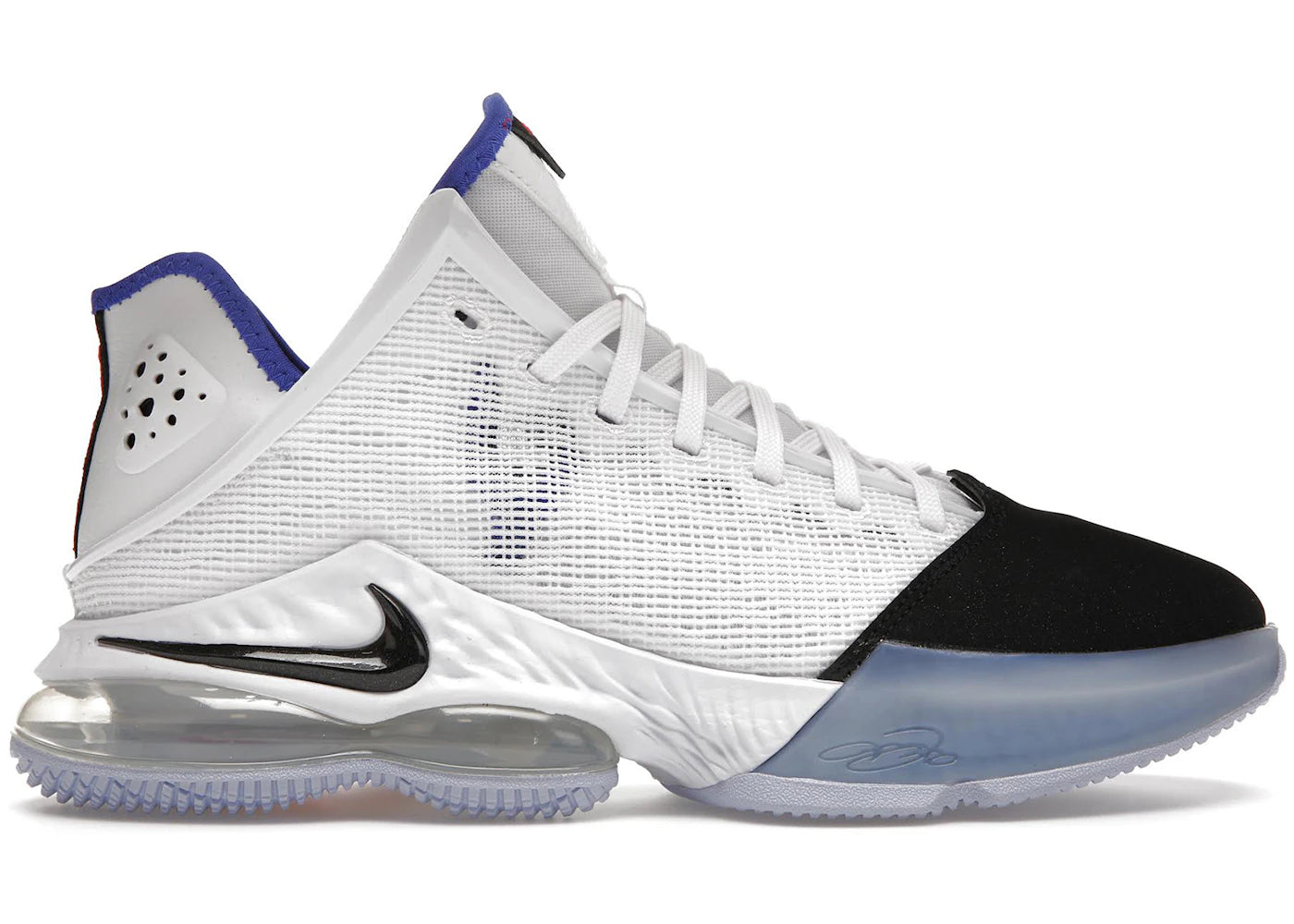 Nike LeBron 19 Low-White Medium Blue Siren Red Black