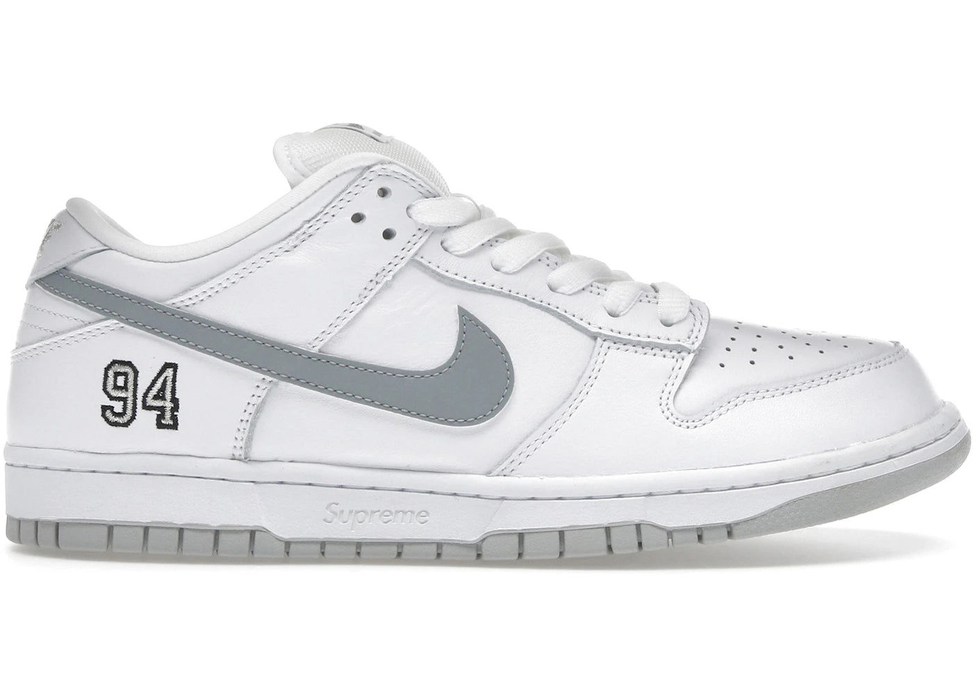 Nike SB Dunk Low-Supreme 94 White Metallic Silver