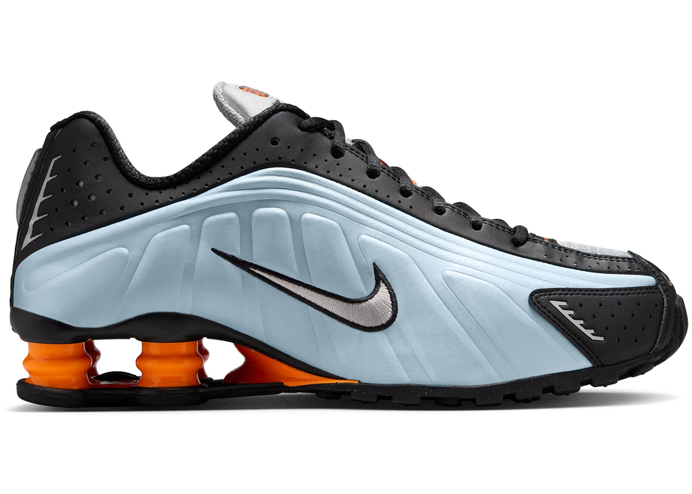 Nike Shox R4 - Bleu Teinté Orange Total Noir Argent Métallisé (Femme)