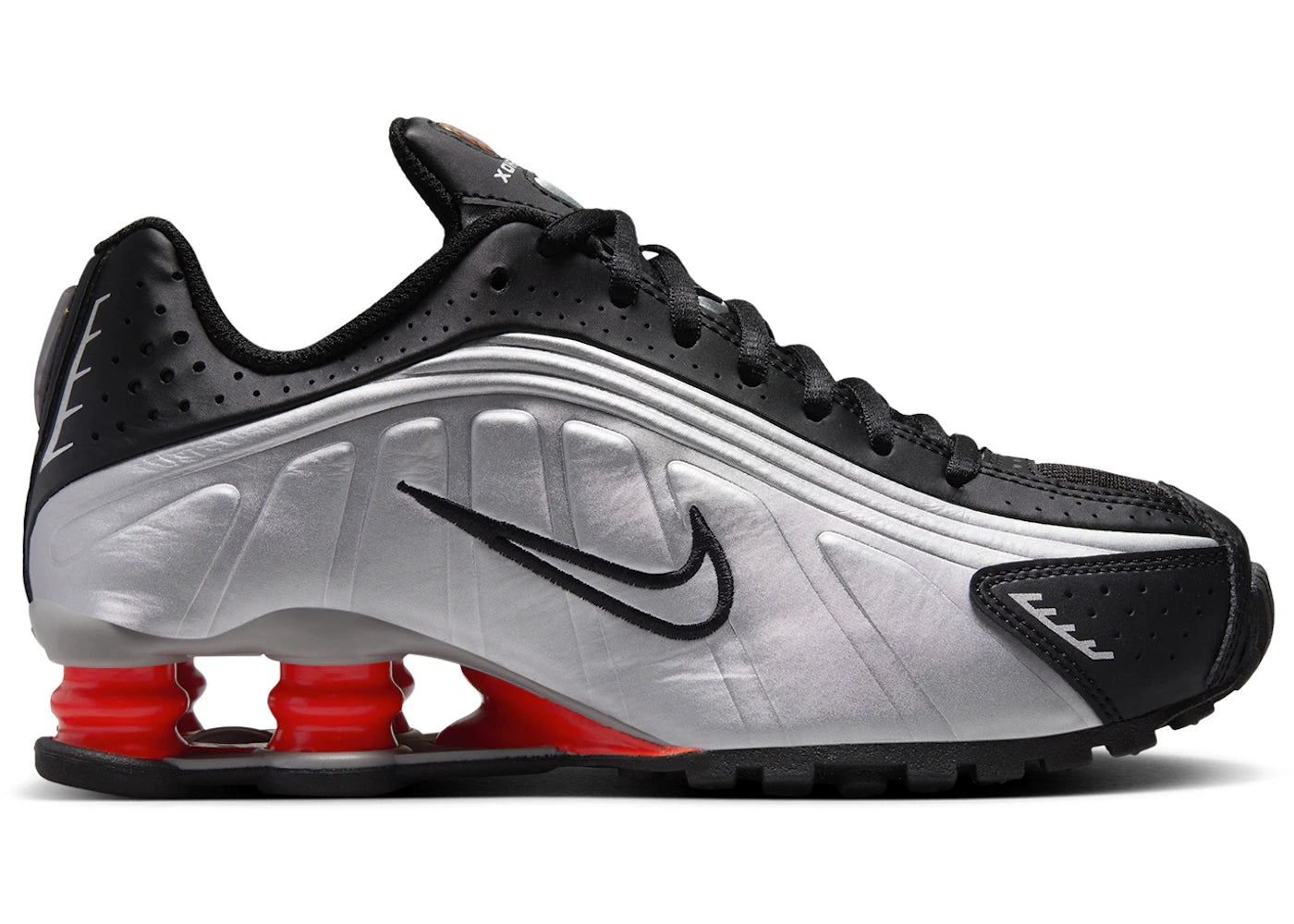Nike Shox R4-Metallic Silver Black Picante Red (GS)