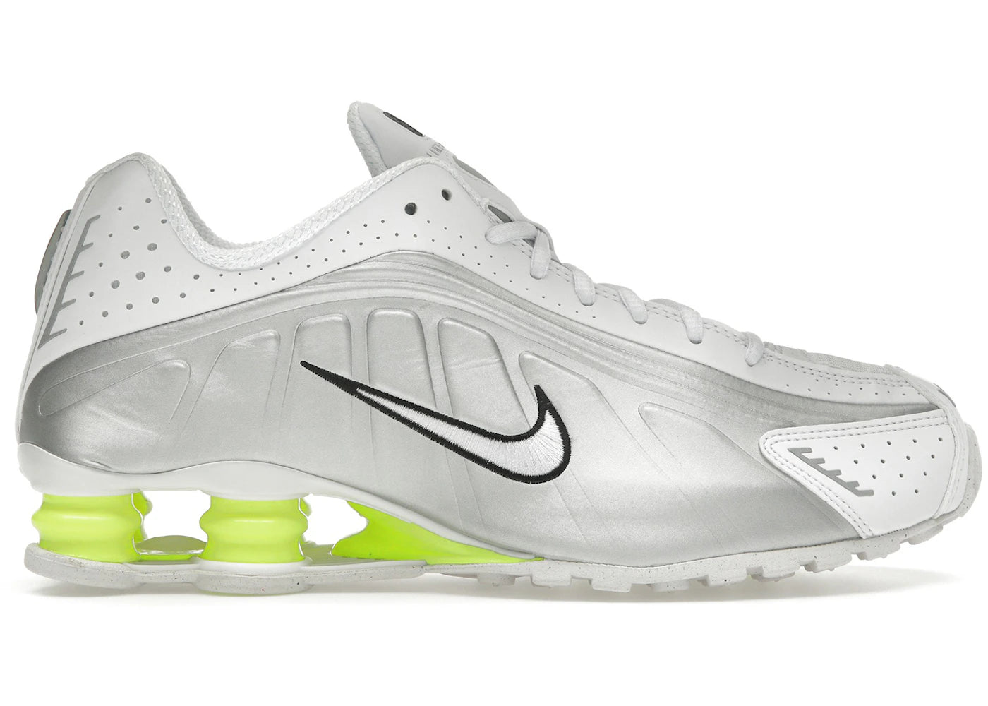 Nike Shox R4 - Blanc Argent Métallisé Volt (Femme)