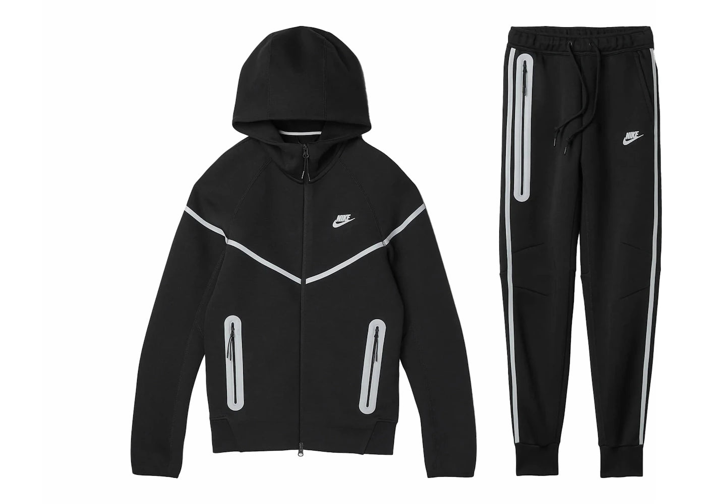 Nike Sportswear Tech Fleece Full Zip Hoodie & Joggers Reflective Details Set-Black/Bemis Silver