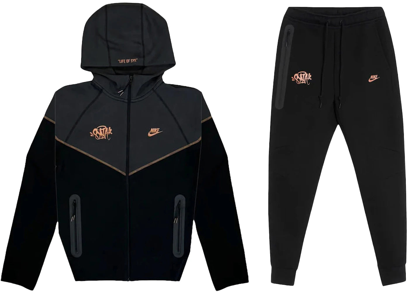 Nike Sportswear x Central Cee Tech Fleece Hoodie & Joggers Set-Black/Metallic Red Bronze