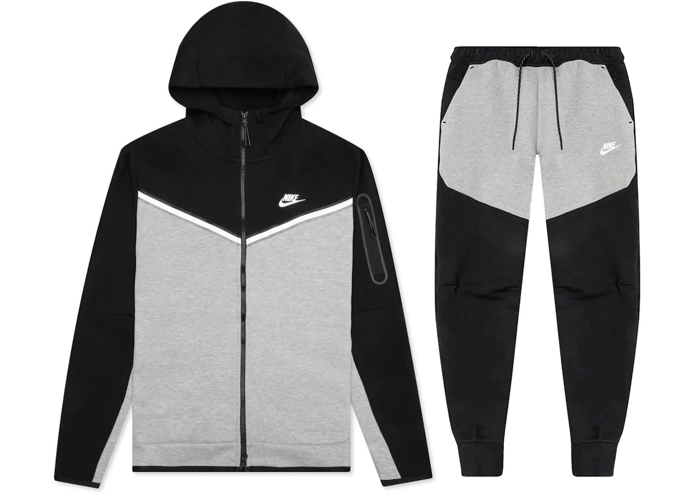 Nike Sportswear Tech Fleece Full Zip Hoodie & Joggers Set-Black/Dark Grey Heather/White