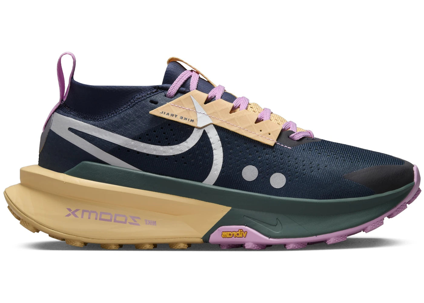 Nike ZoomX Zegama 2 - Bleu marine, Or céleste, Vert vintage, Argent métallisé (Femme)
