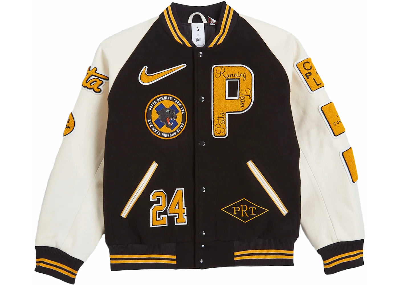 Nike x Patta Running Team Varsity Jacket (Asia Sizing)-Black/Yellow/White