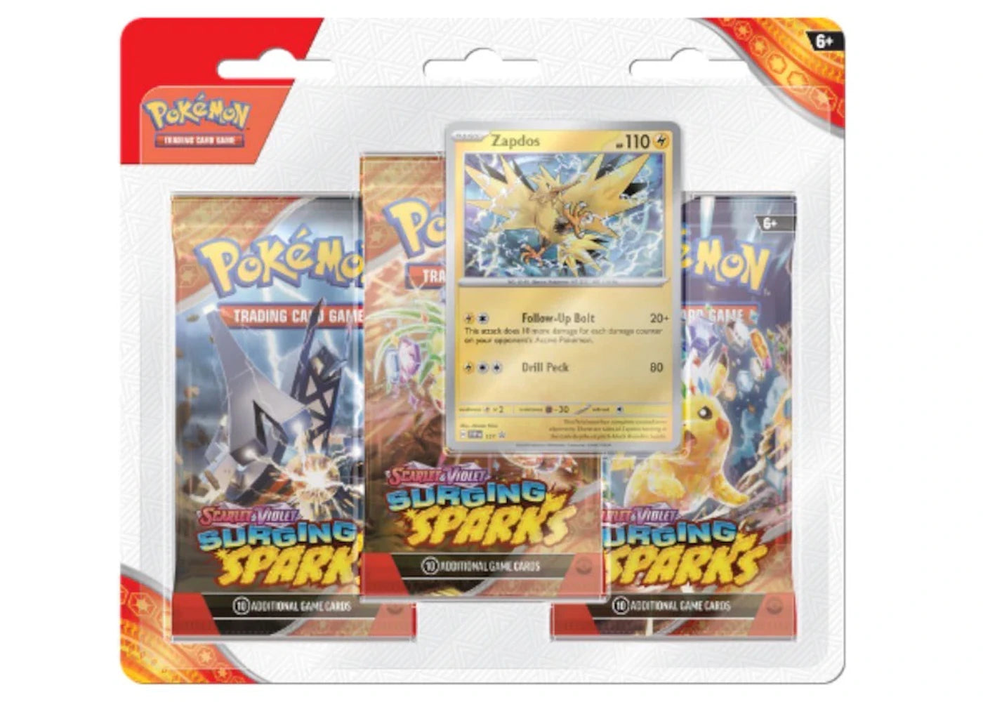 Pokèmon Scarlet & Violet Surging Sparks Zapdos Promo 3 Booster Blister Pack - main view