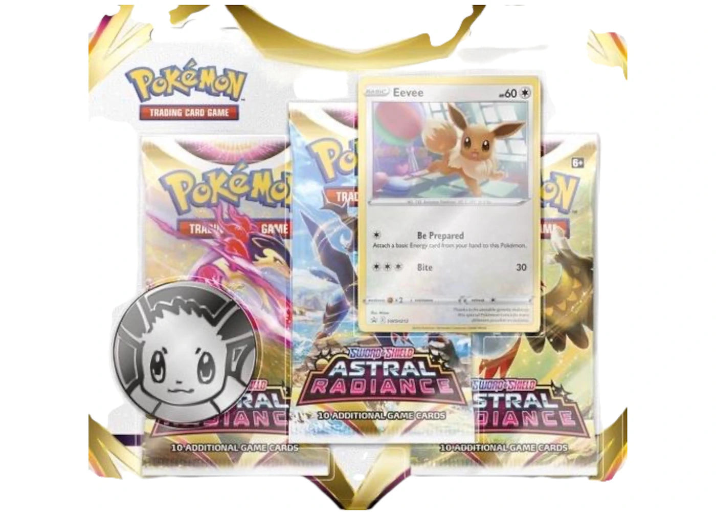 Pokémon Sword & Shield Astral Radiance Coin & Eevee Promo Card 3 Booster Packs - main view