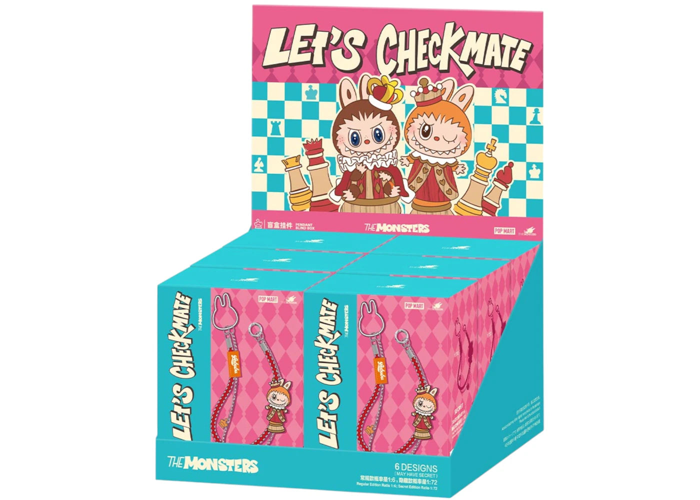 Pop Mart Labubu The Monsters Let's Checkmate Series Pendant Sealed Case (6 Blind Box)-