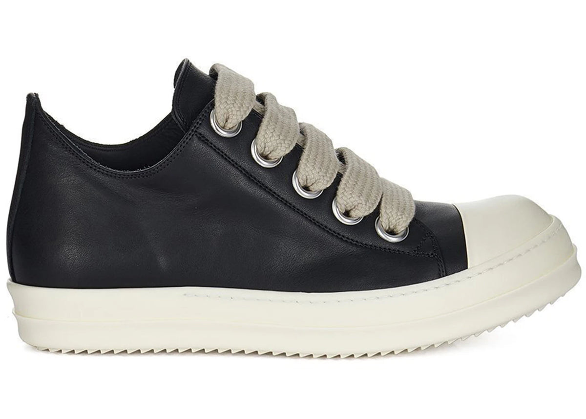 Rick Owens Temple Jumbolace Low Full Grain Cow Leather Black Milk - main view