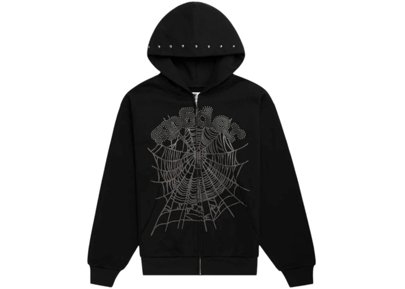 Sp5der OG Web Studded Zip Hoodie-Black