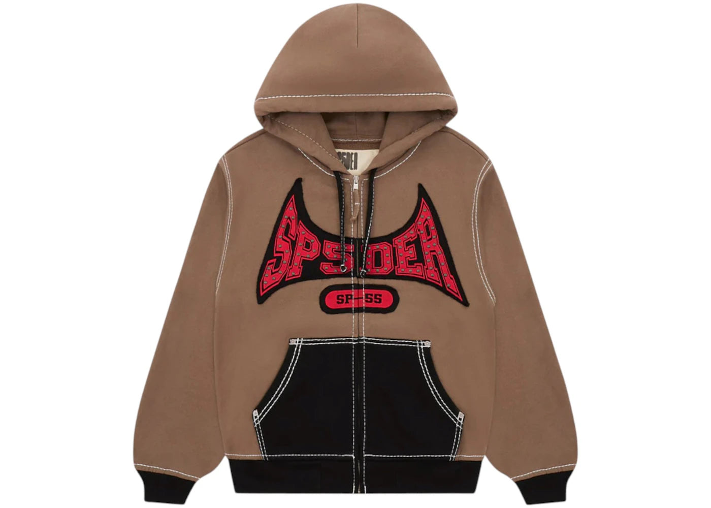 Sweat à capuche zippé Sp5der T&amp;F - Marron