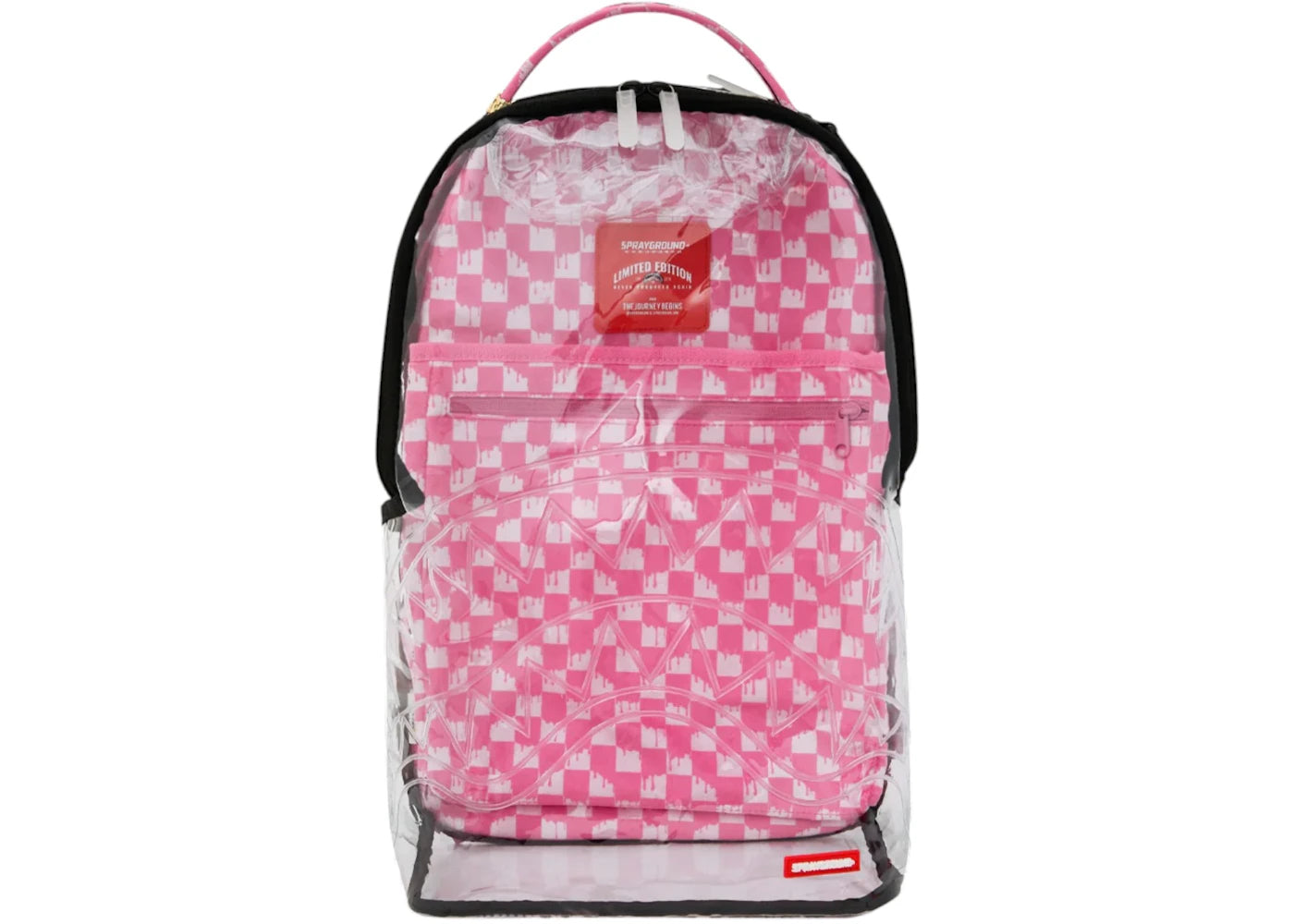 Sprayground Clear DLX Checked Out Backpack Pink Drip - main view