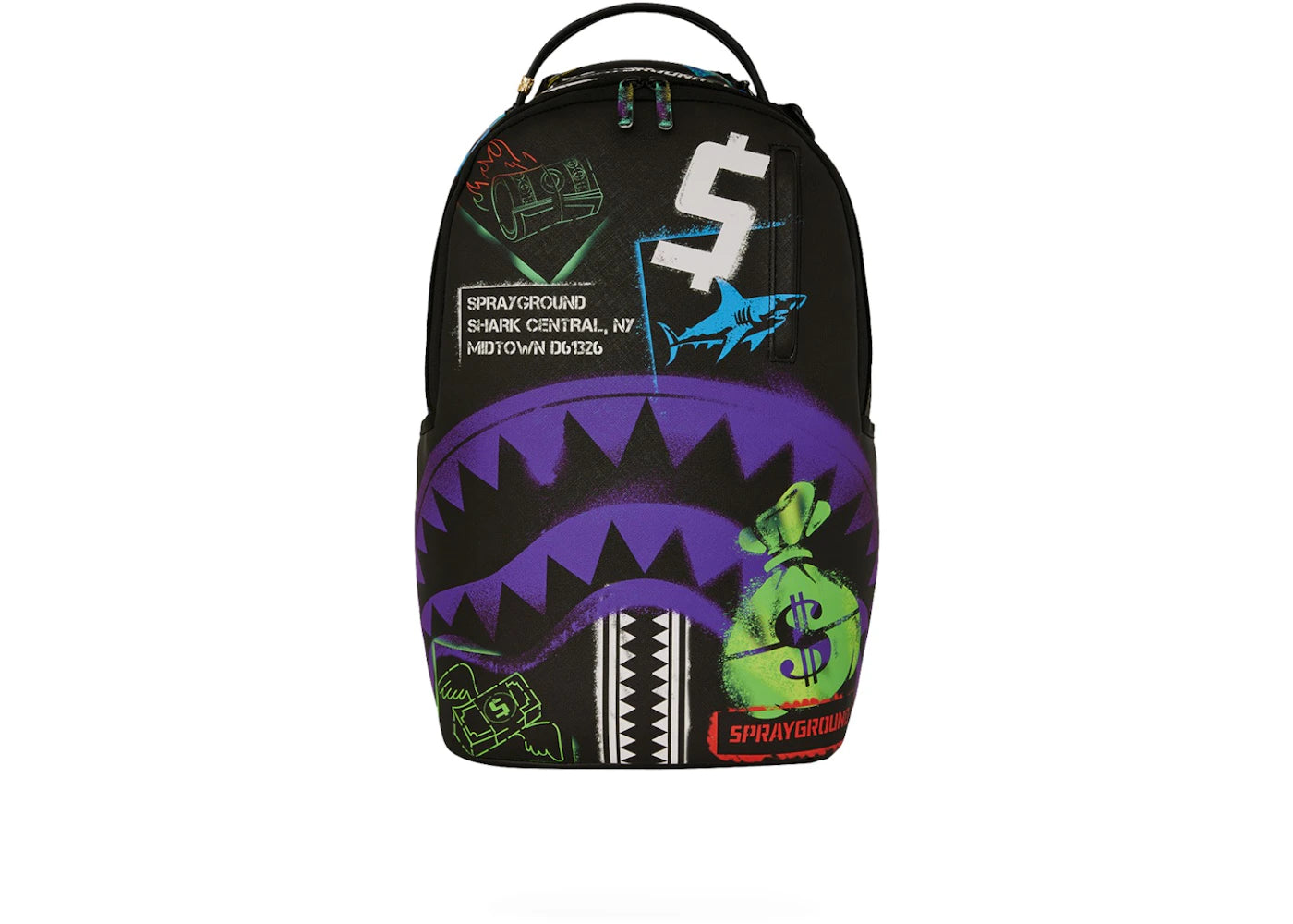 Sprayground Shark Central Stencils DLXSV Backpack Black/Purple - main view