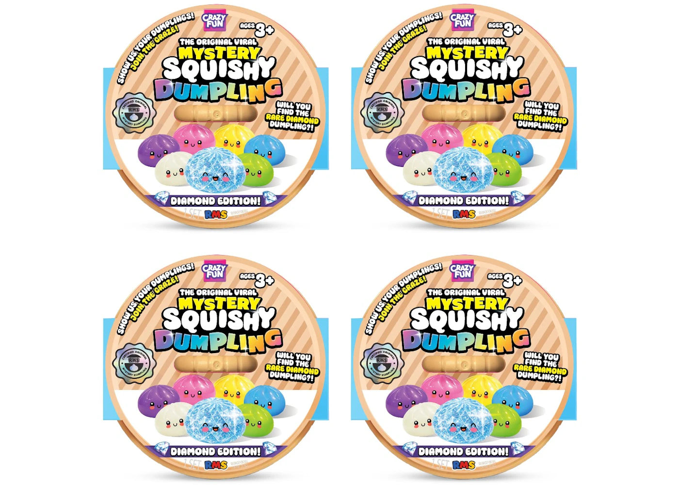 Squishy Bun The Original Viral Mystery Squishy Dumpling Blind Box 4x Lot - main view
