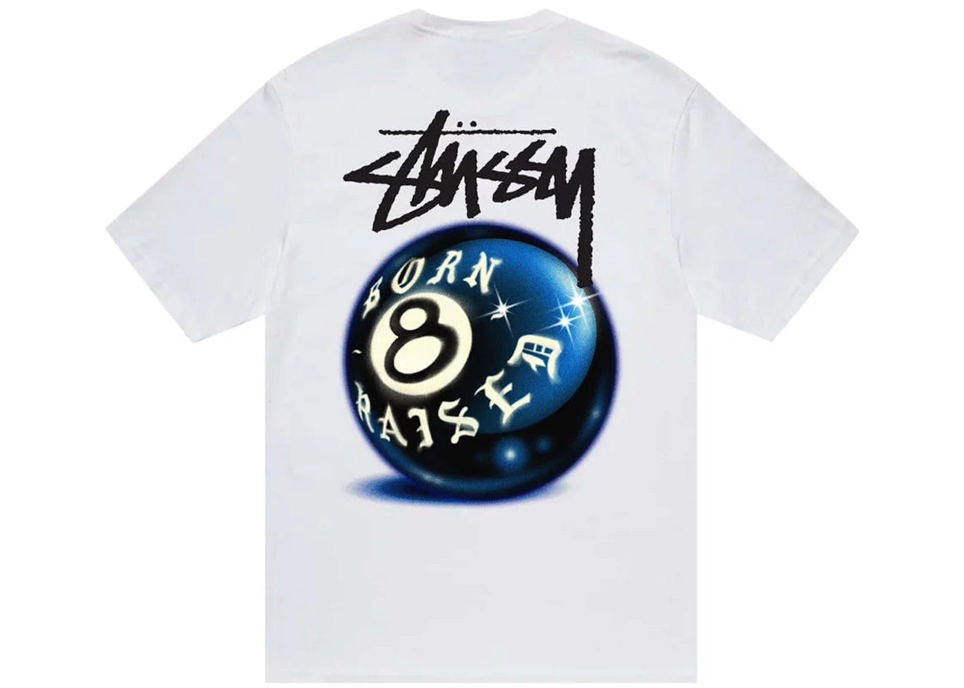 T-shirt Stussy Born X Raised 8 Ball blanc