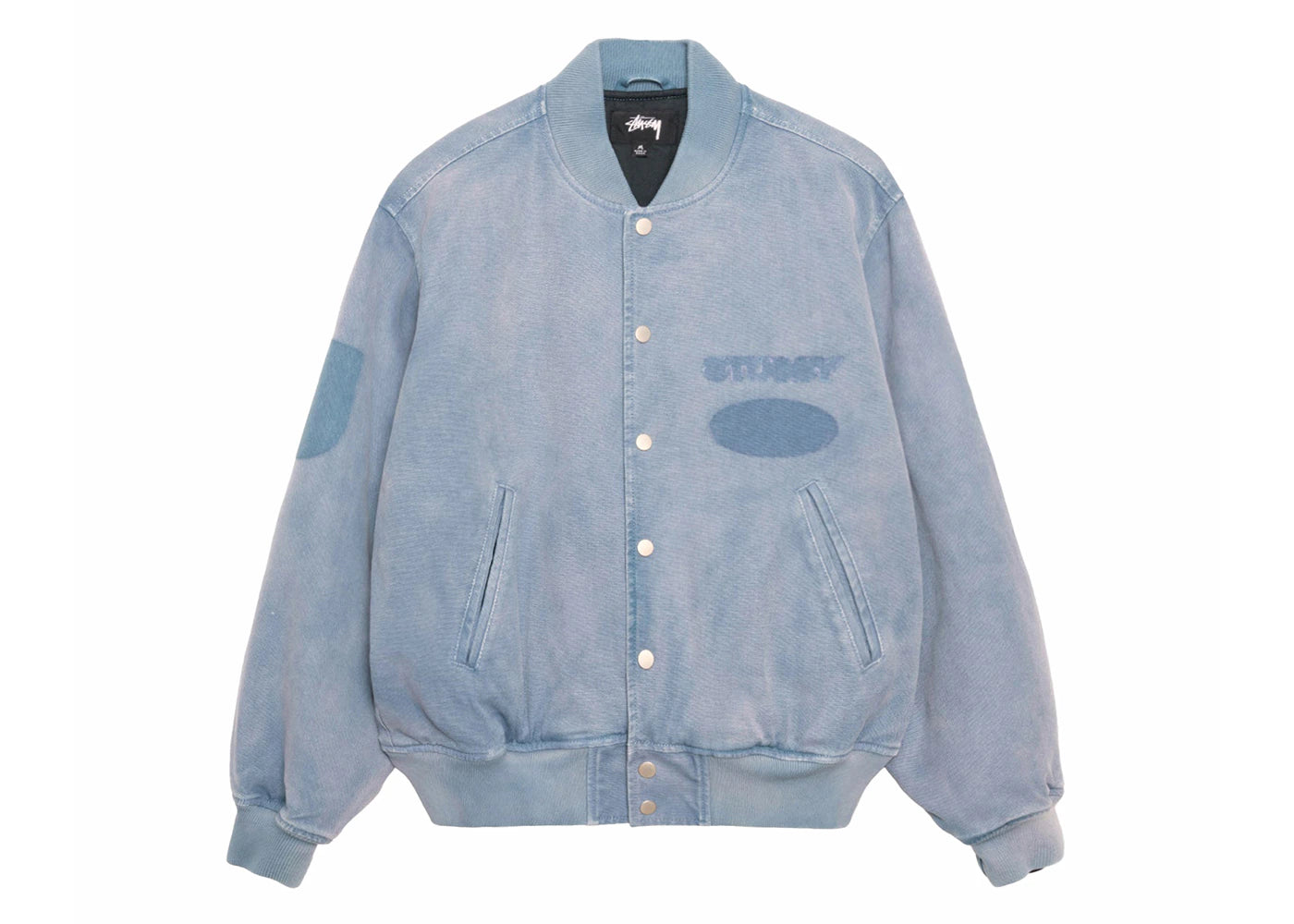 Veste universitaire Stussy Ghost Logo en toile bleue