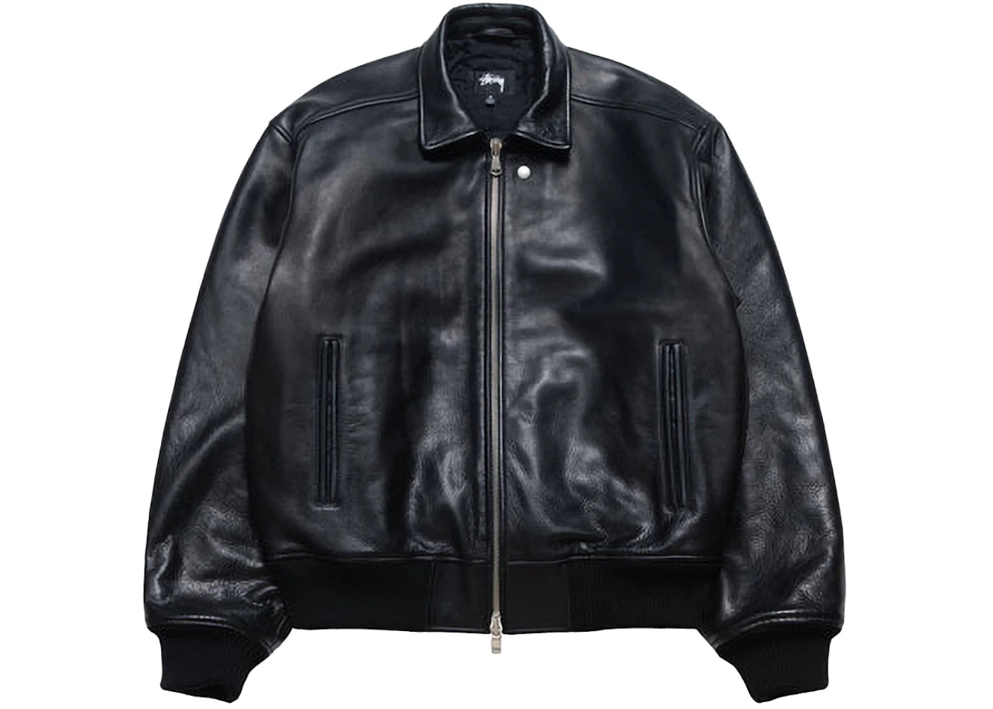 Blouson aviateur en cuir Stussy - Noir