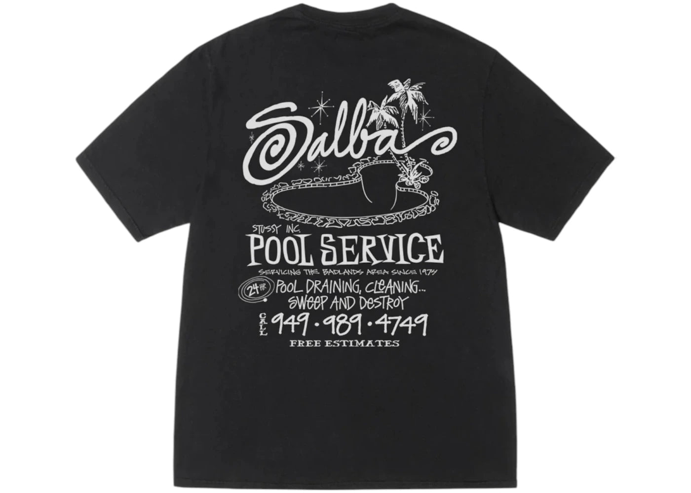 T-shirt Stussy Pool Service teint aux pigments - Noir