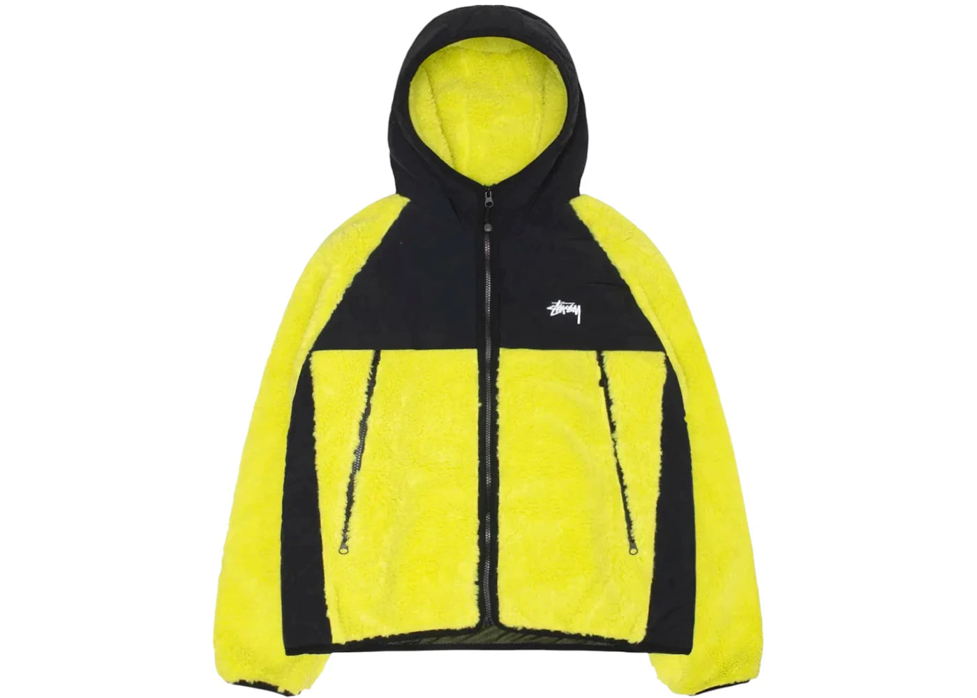 Veste à capuche Stussy en sherpa à empiècements - Vert citron