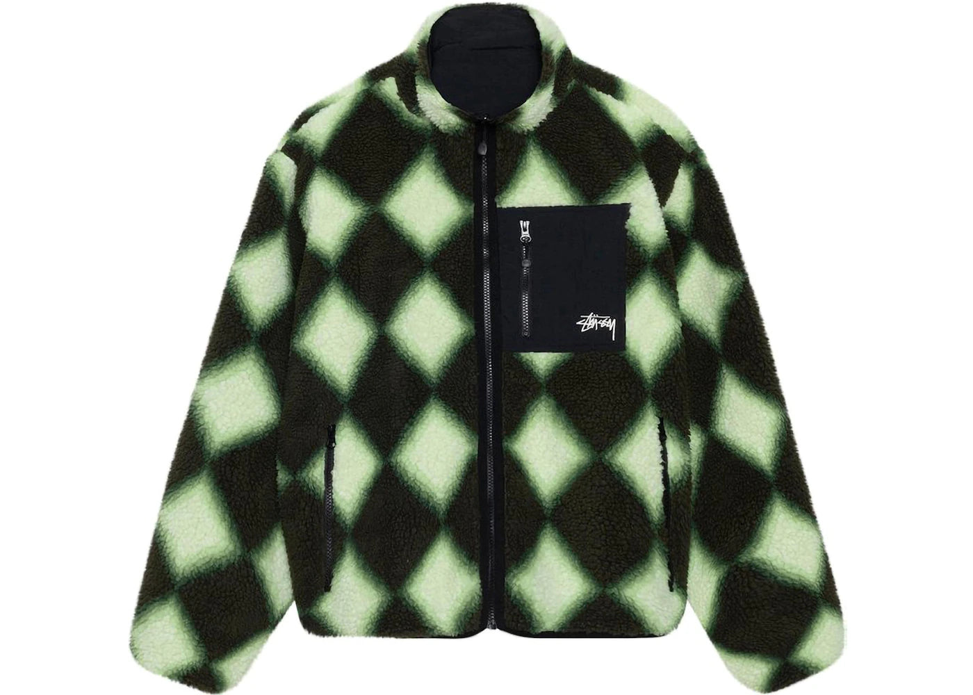 Veste réversible Stussy Sherpa à losanges - Verte