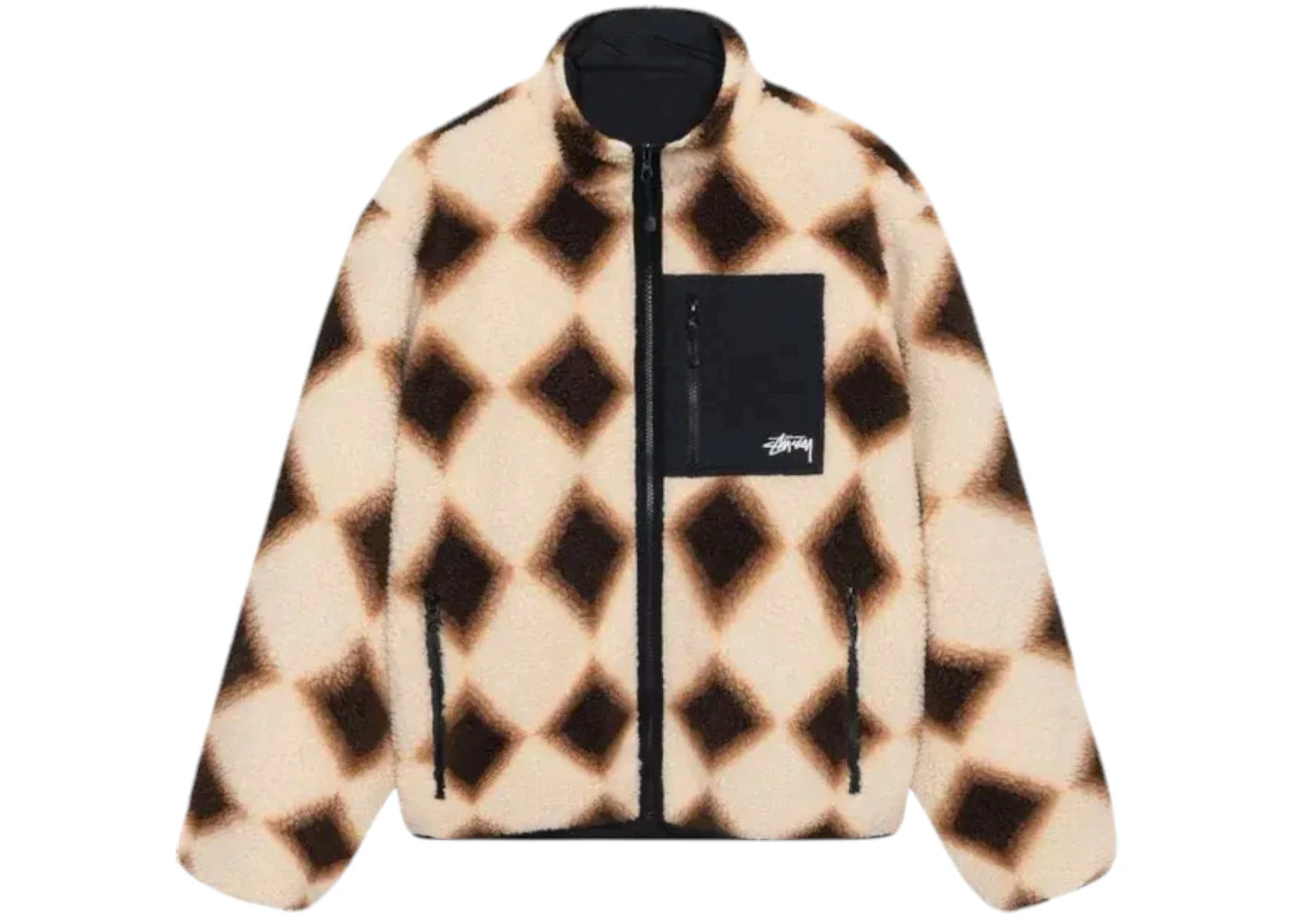 Veste réversible Stussy Sherpa à losanges - Beige