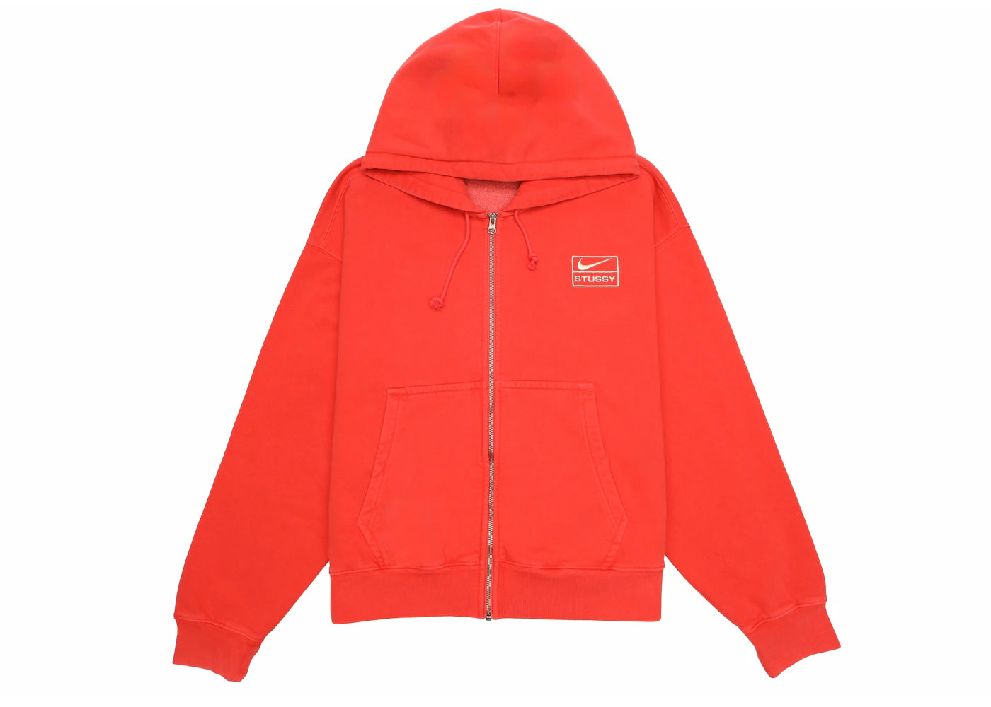 Sweat à capuche zippé Stussy x Nike en polaire teintée pigmentaire - Rouge habanero