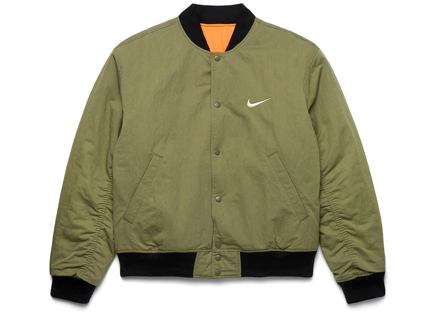 Stussy x Nike Reversible Varsity Jacket-Medium Olive/Bright Mandarin