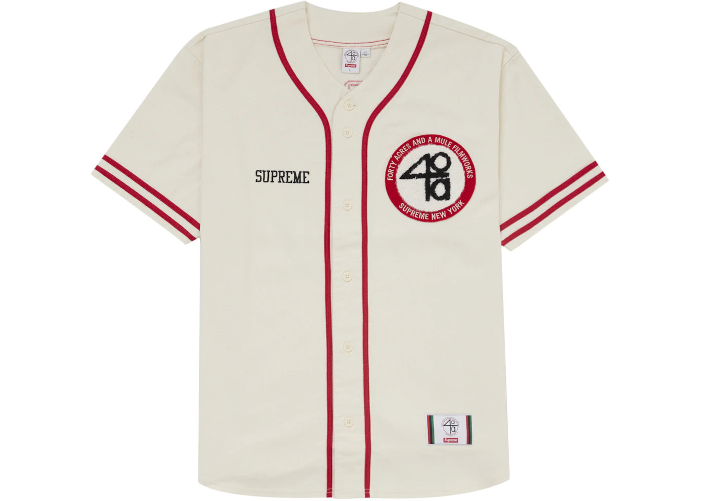 Maillot de baseball Supreme 40 Acres en sergé blanc