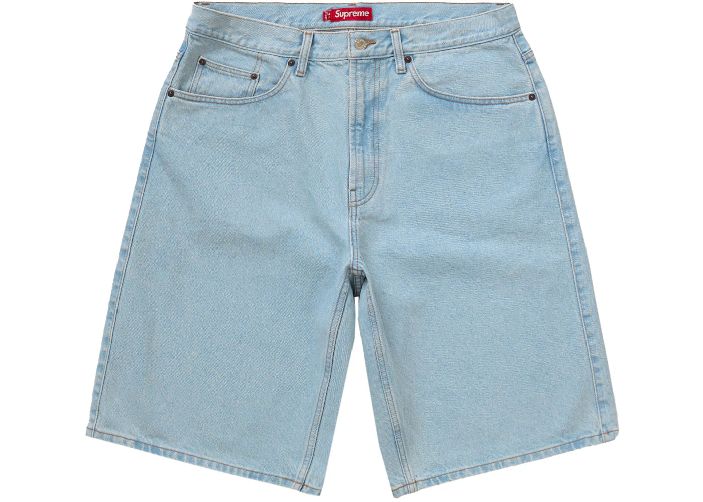 Jean baggy Supreme indigo délavé court