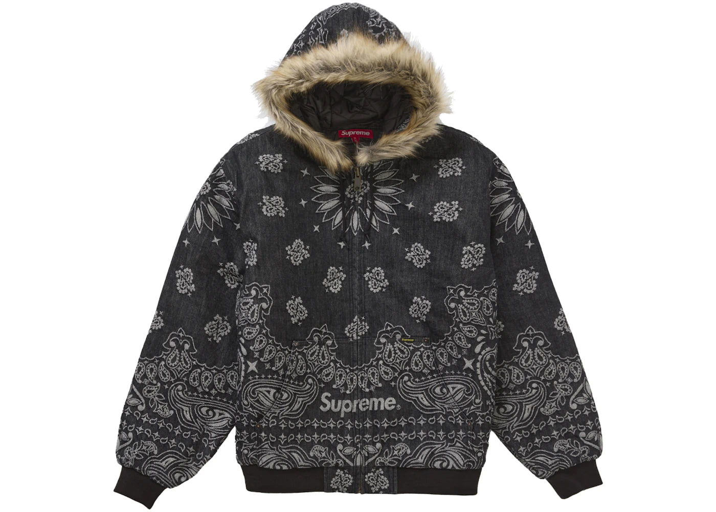 Supreme Bandana Jacquard Denim Hooded Work Jacket-Black