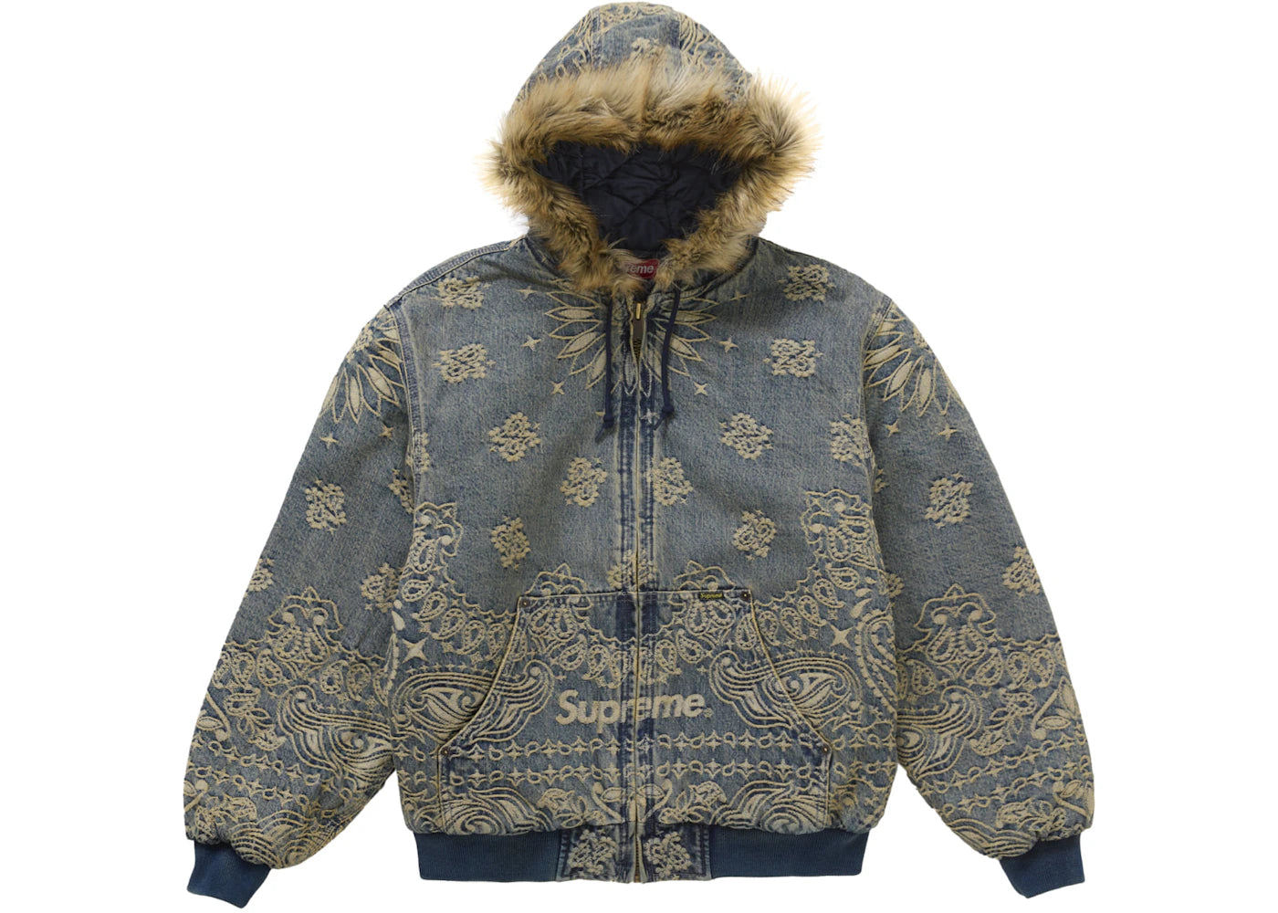Supreme Bandana Jacquard Denim Hooded Work Jacket-Blue
