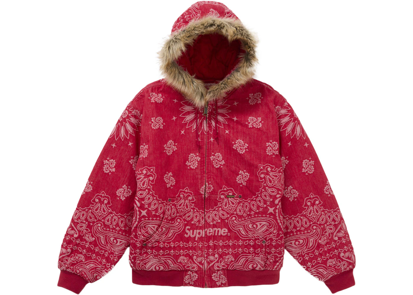 Supreme Bandana Jacquard Denim Hooded Work Jacket-Red