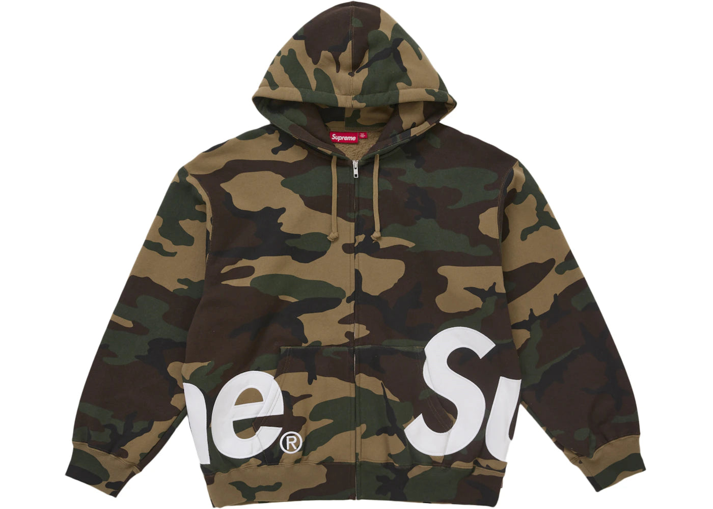 Supreme Big Logo Zip Up Hooded Sweatshirt-Woodland Camo