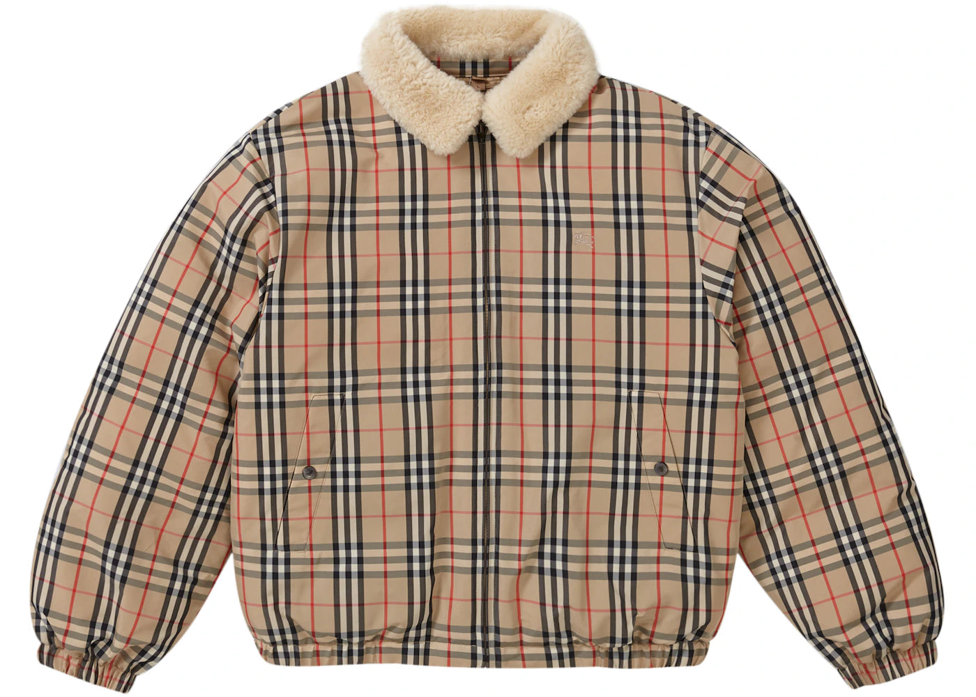 Supreme Burberry Shearling Collar Down Puffer Jacket-Beige