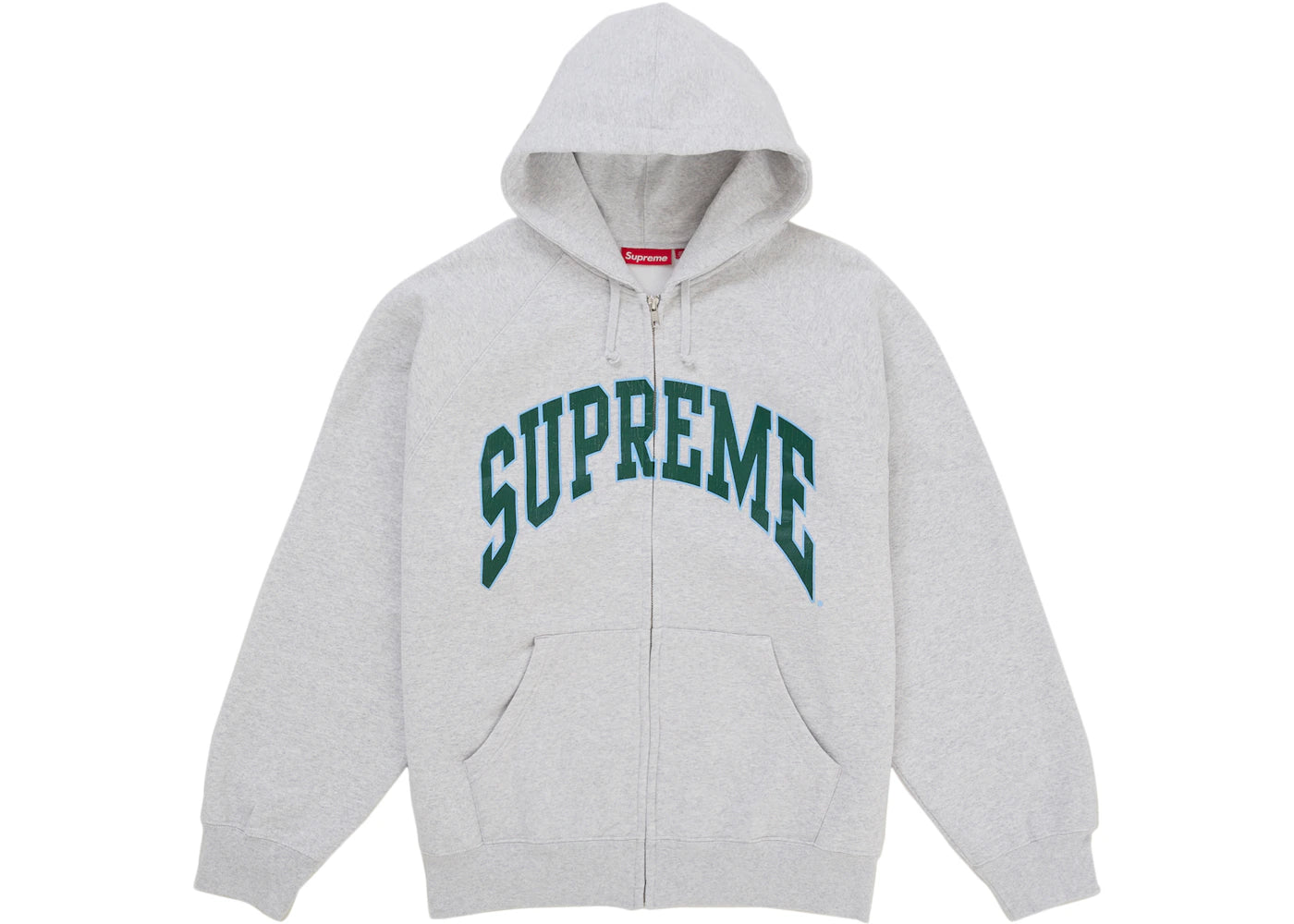 Supreme Cracked Raglan Zip Up Hooded Sweatshirt Ash Grey